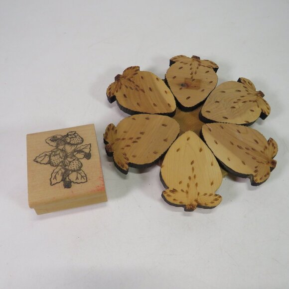 strawberries wood trivet and rubber stamp Fruit Food - Picture 1 of 13